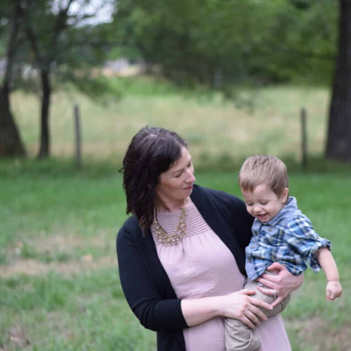 mother and baby boy outside