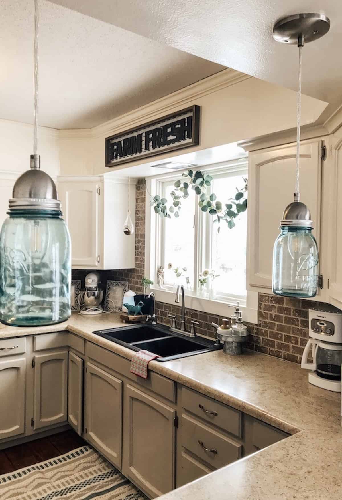 sink with a colorful dishcloth