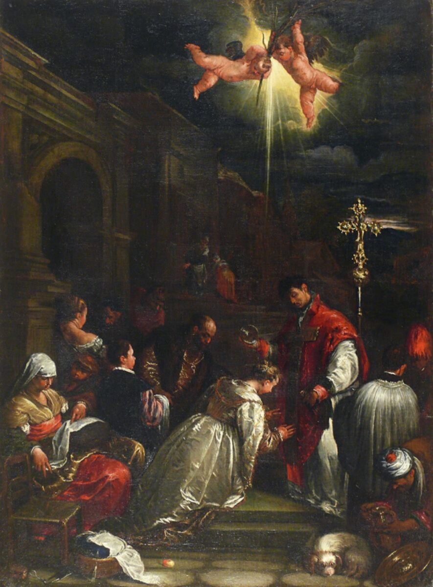 painting of St Valentine baptizing St Lucilla.