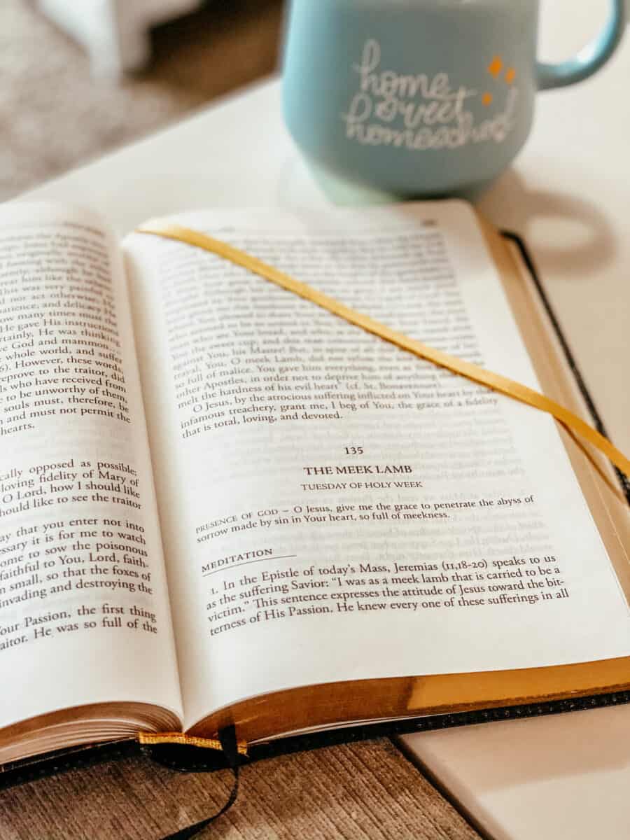 Divine Intimacy book with a blue coffee mug 