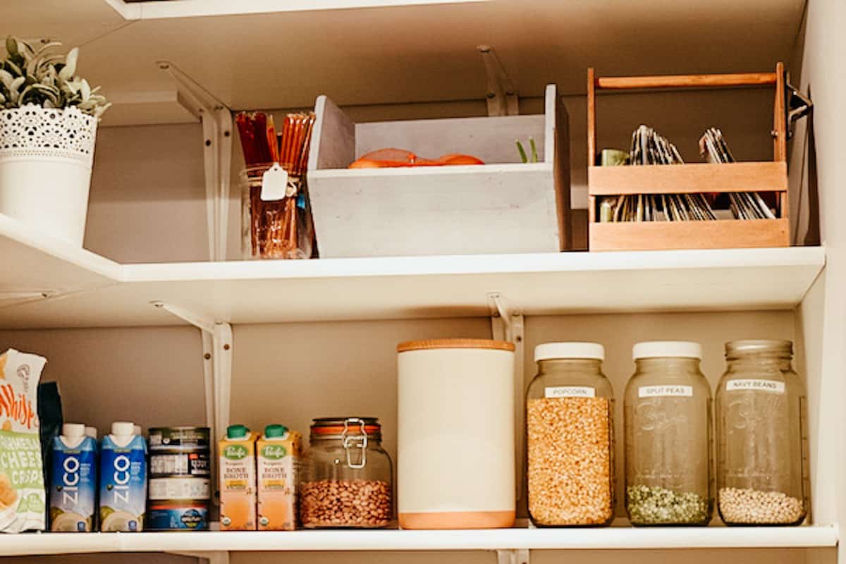 mason jars with white lids and storage for beans