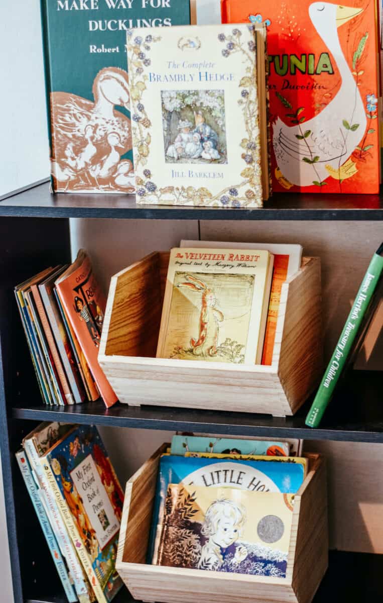 black book case with picture books displayed