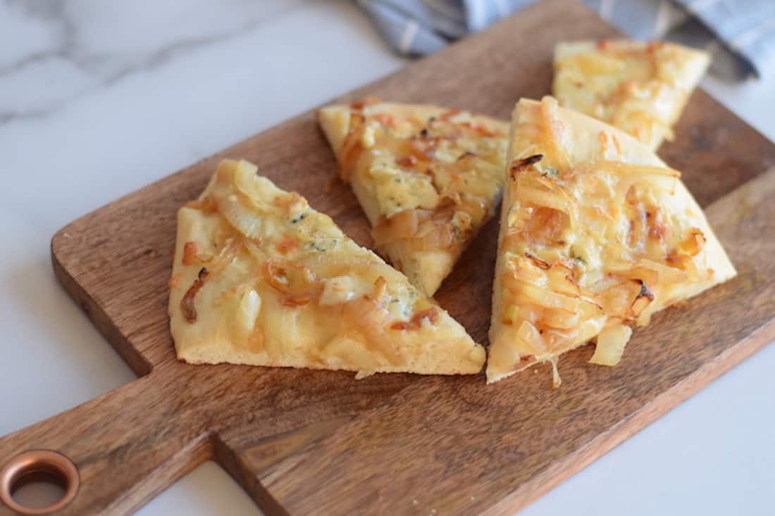 homemade pizza on a tray