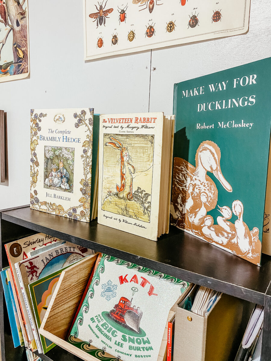 picture books displayed on a book shelf 