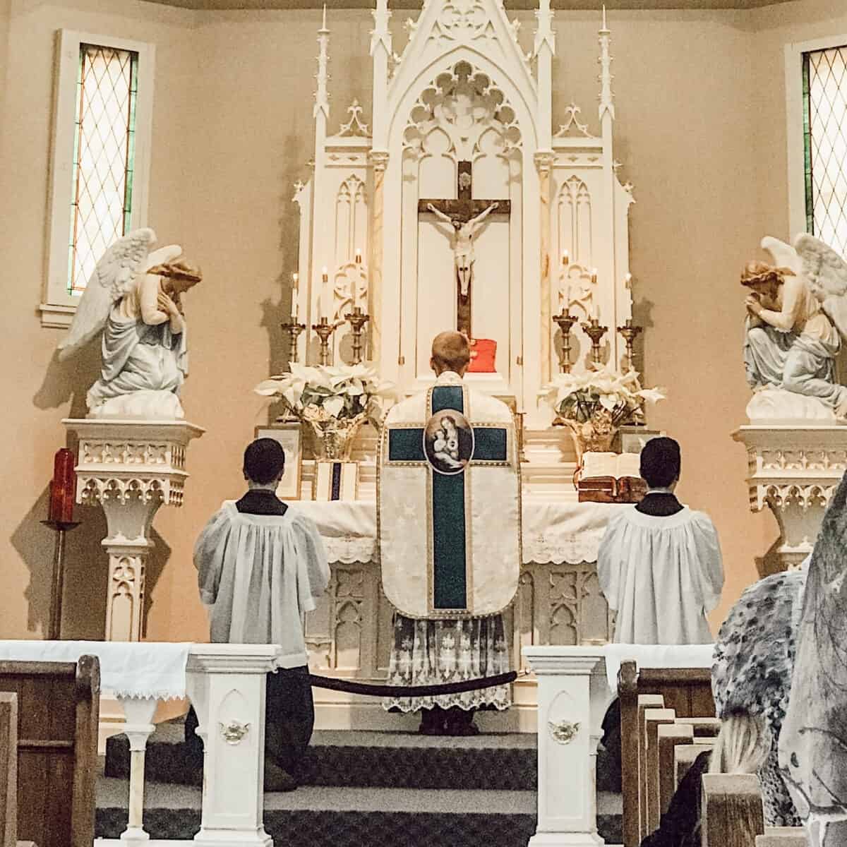 Father offering Holy Mass on a Sunday in the church