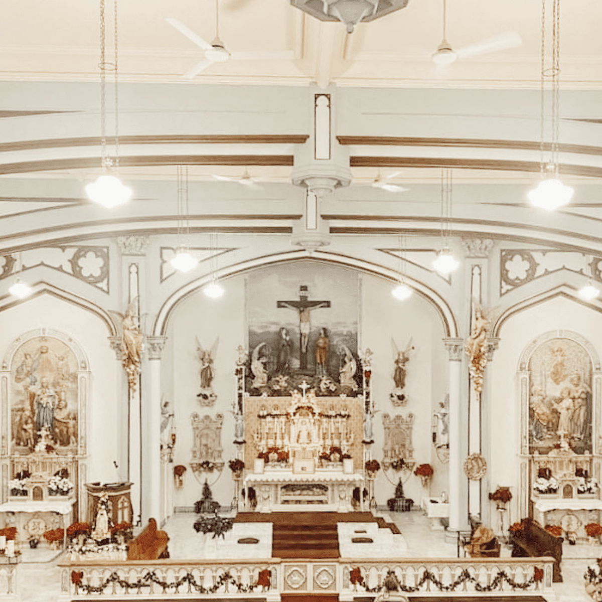 view of the main altar and side altars of Catholic Church 