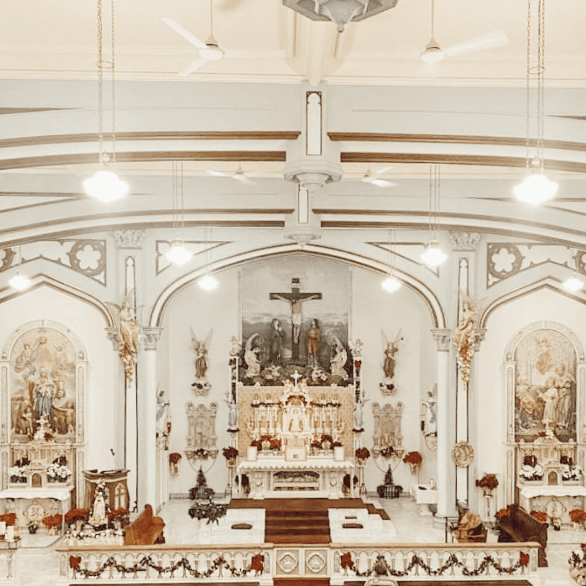 view of the main altar and side altars of Catholic Church