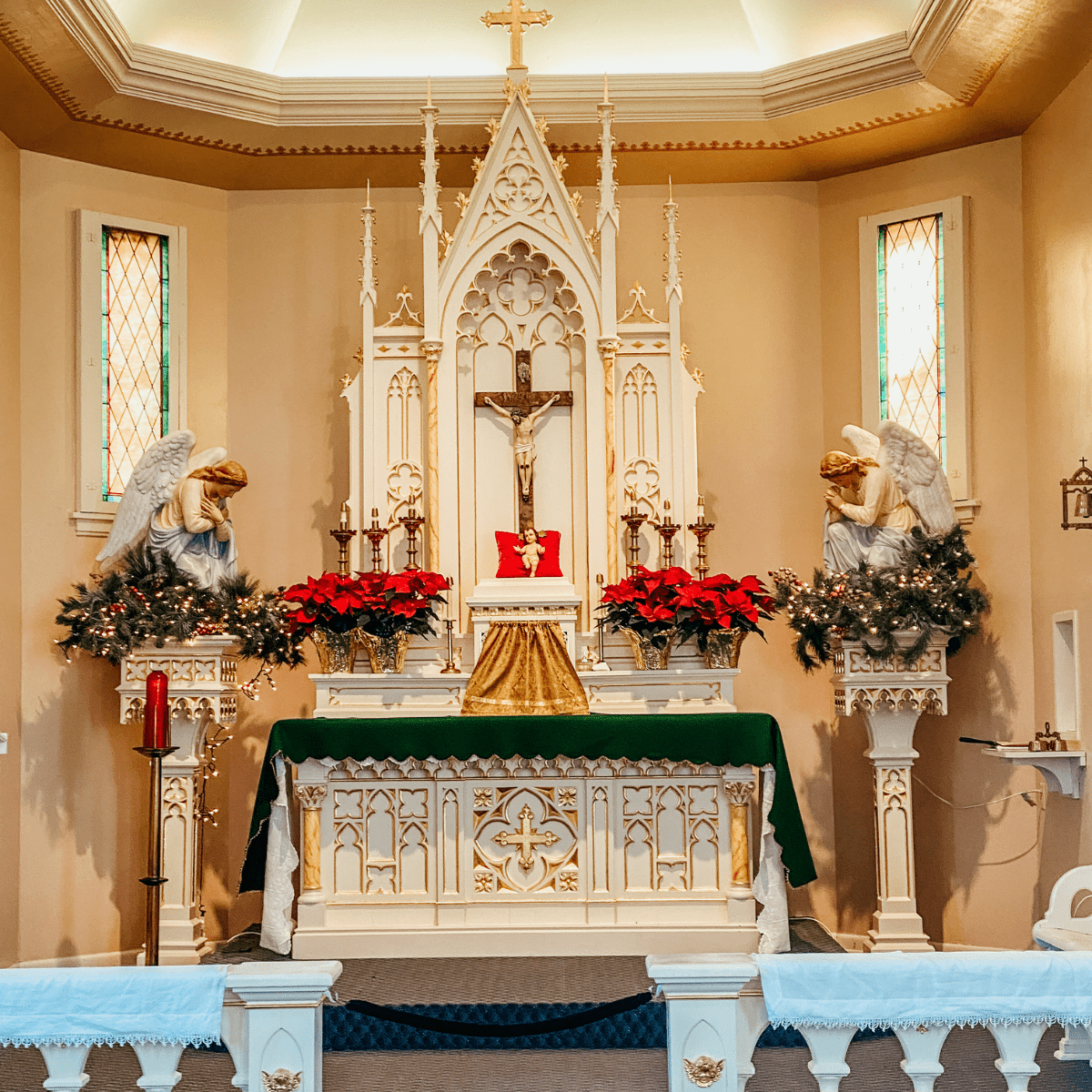 traditional catholic altar decorated for Christmas