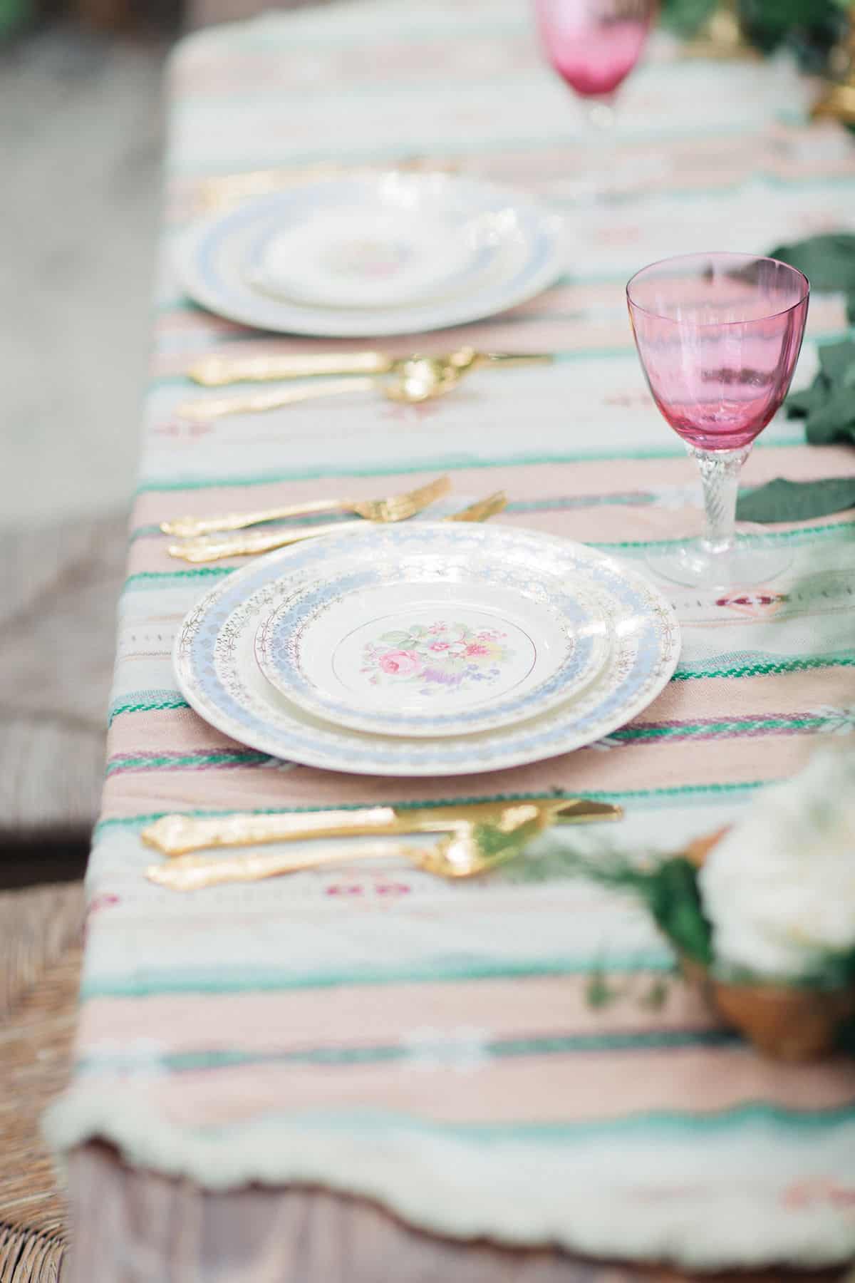 light floral plates and table settings 