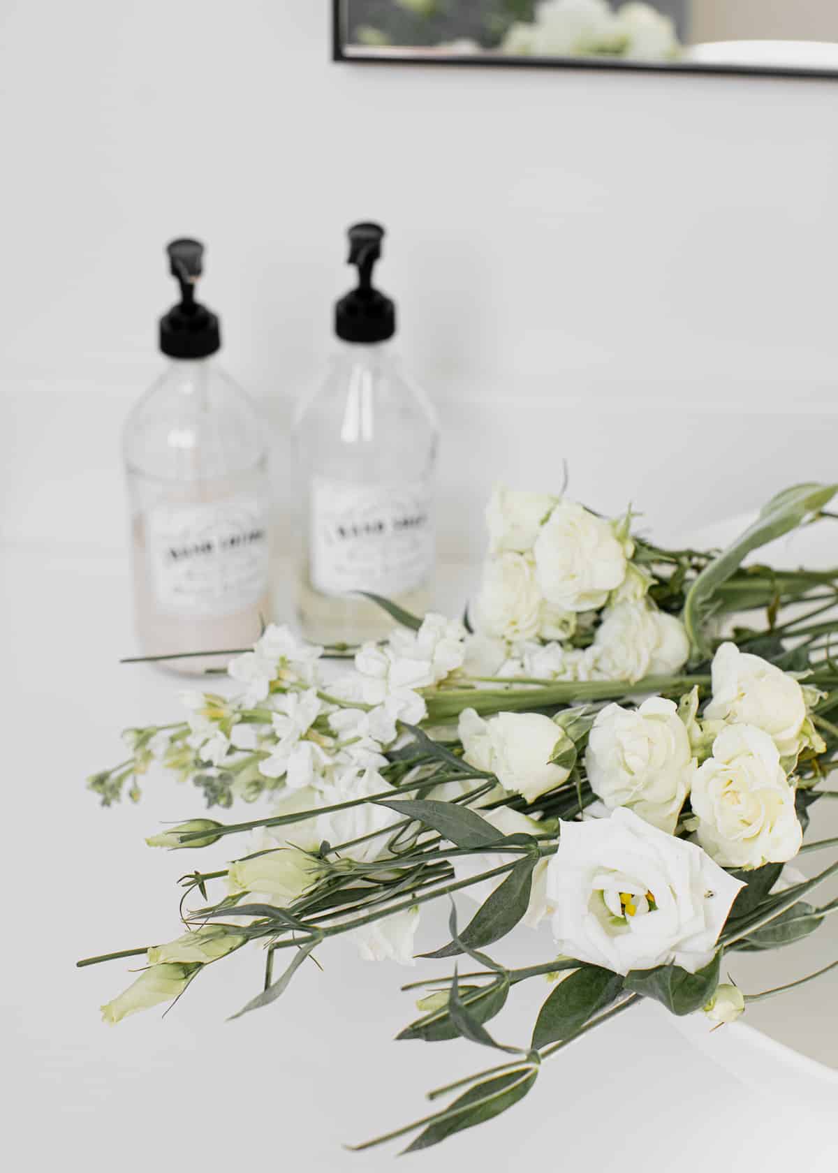 cut flowers on a countertop 