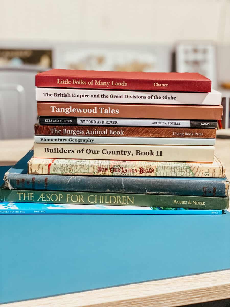 stack of books used in the curriculum. 