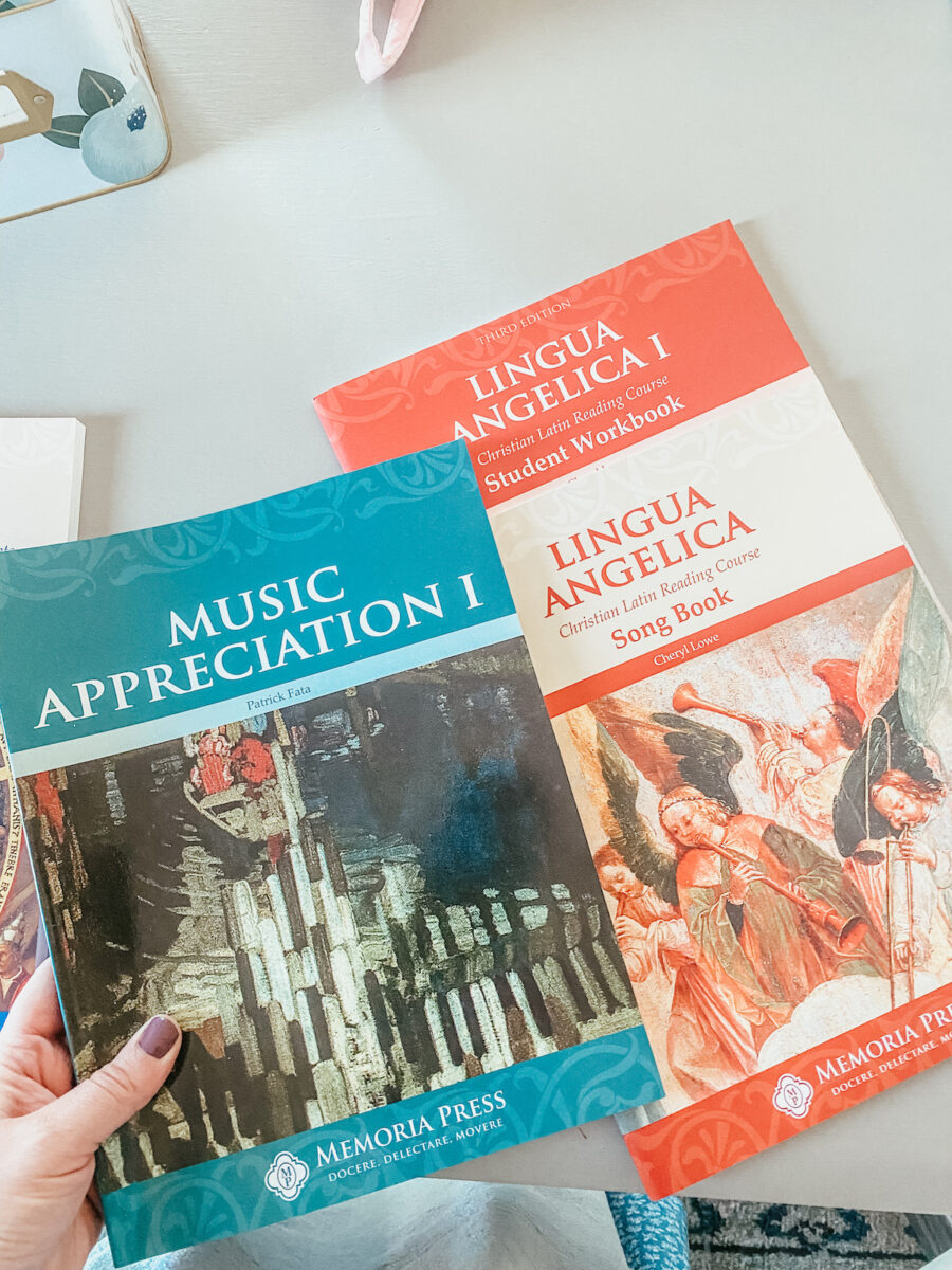 music appreciation and latin music books on the table. 