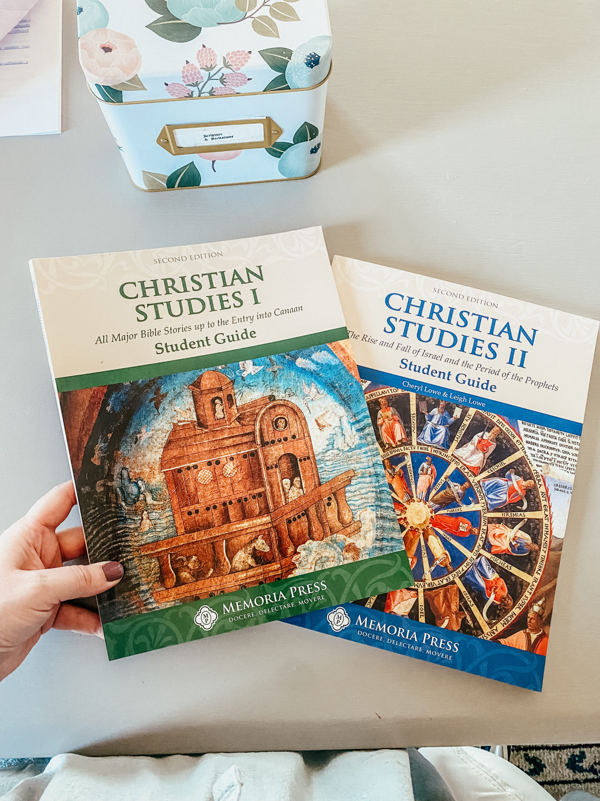 Christian study student work books on the table