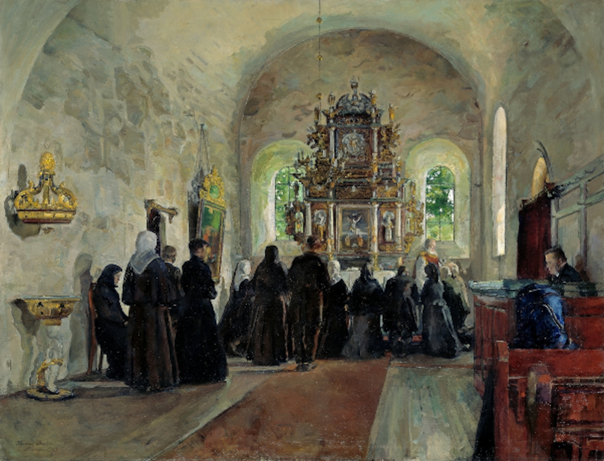 Interior of a Catholic Church at Holy Communion time.