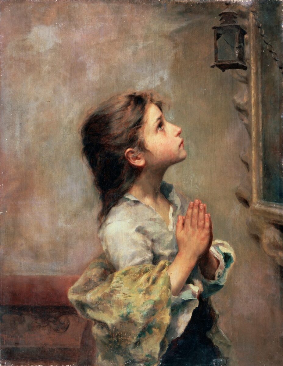 painting of a little girl praying.