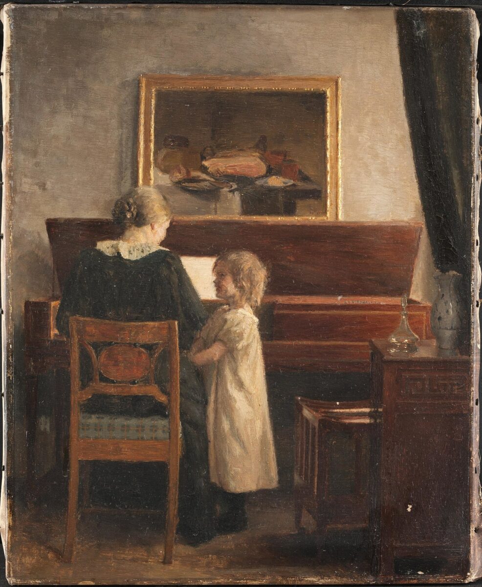 painting by Peter Ilsted with mother and child at the piano. 