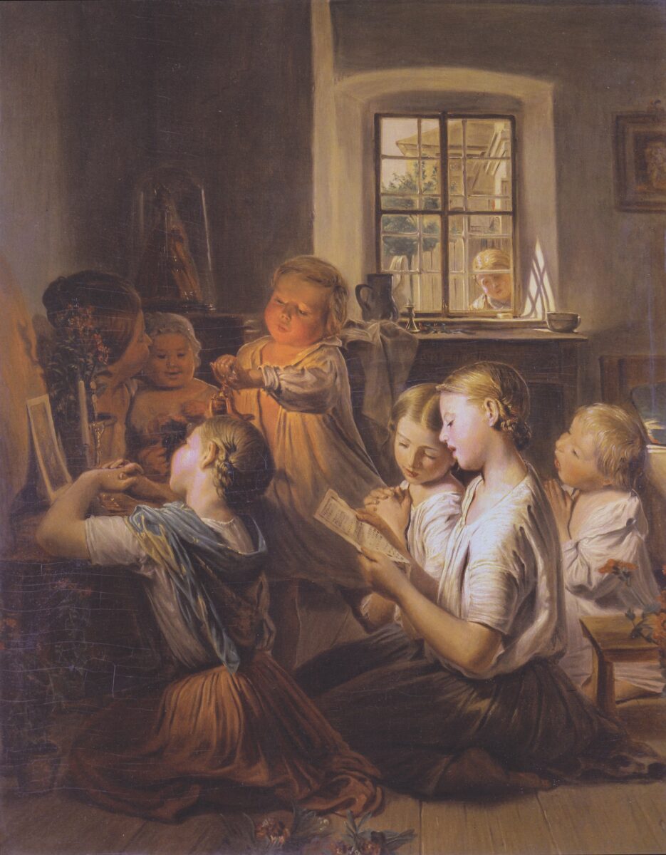 painting of children singing together by Ferdinand Georg Waldmüller