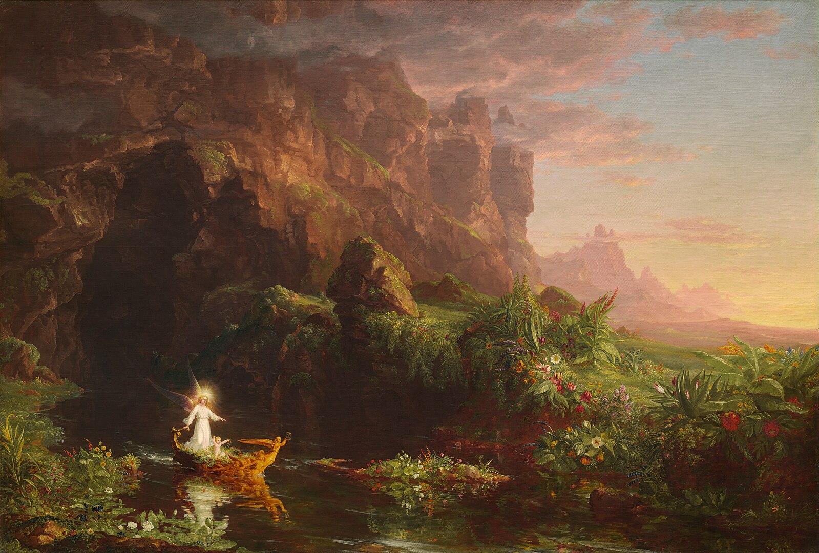 “The Voyage of Life: Childhood” by Thomas Cole painting.