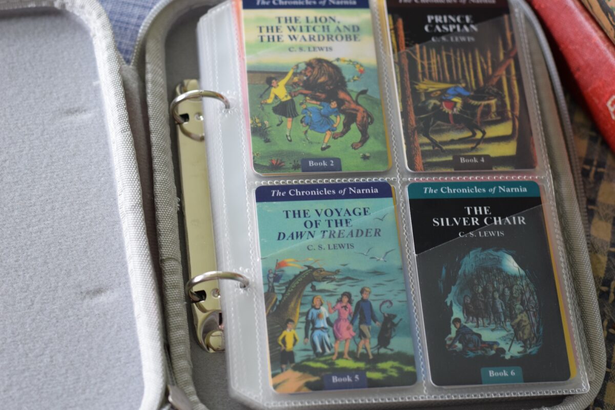 Yoto cards stored in a case. 