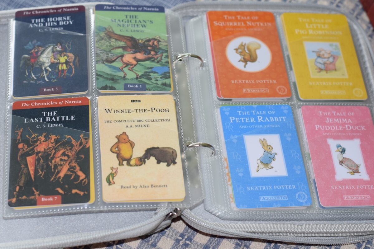 Narnia Yoto Cards in a storage case. 