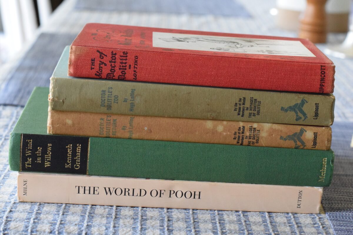 stack of novels for year 1 on a table. 