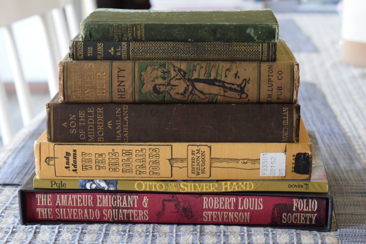 stack of year 6 historical account and fiction books on a table.