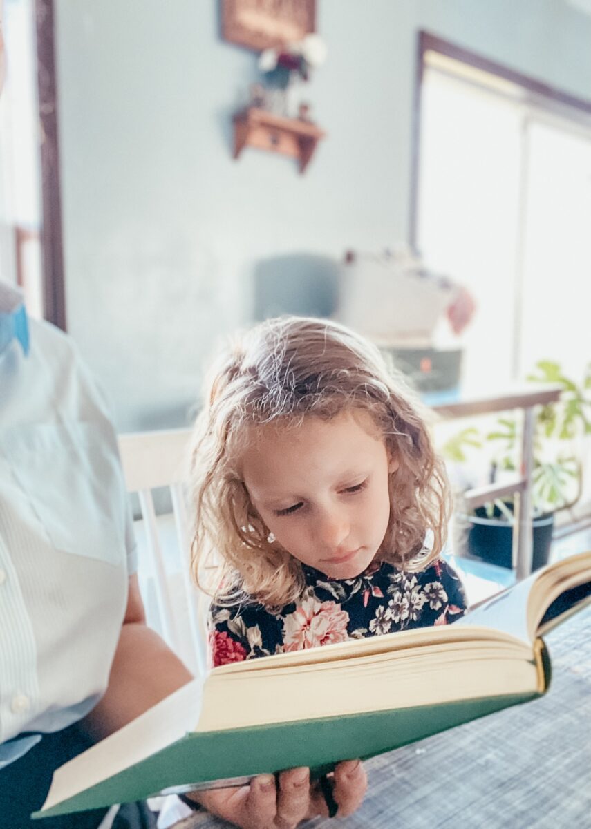 Mom reading mother goose with a young girl.