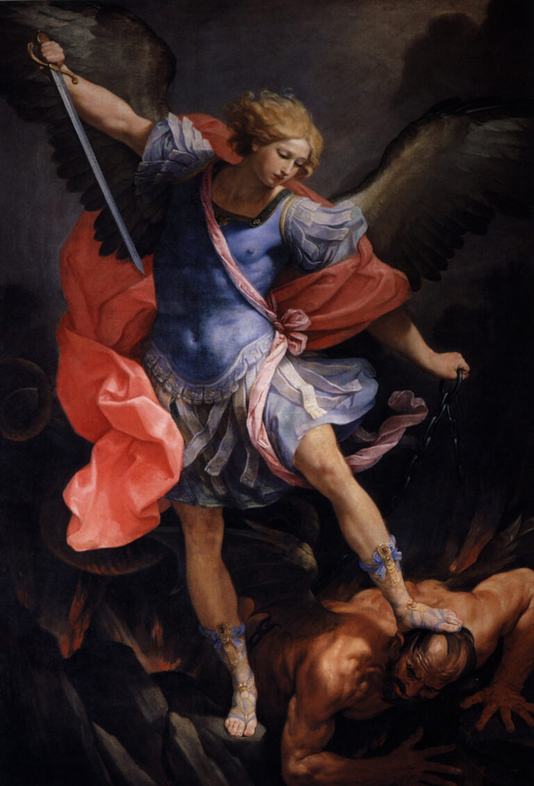 Painting of The Archangel Michael defeating Satan by Guido Reni.