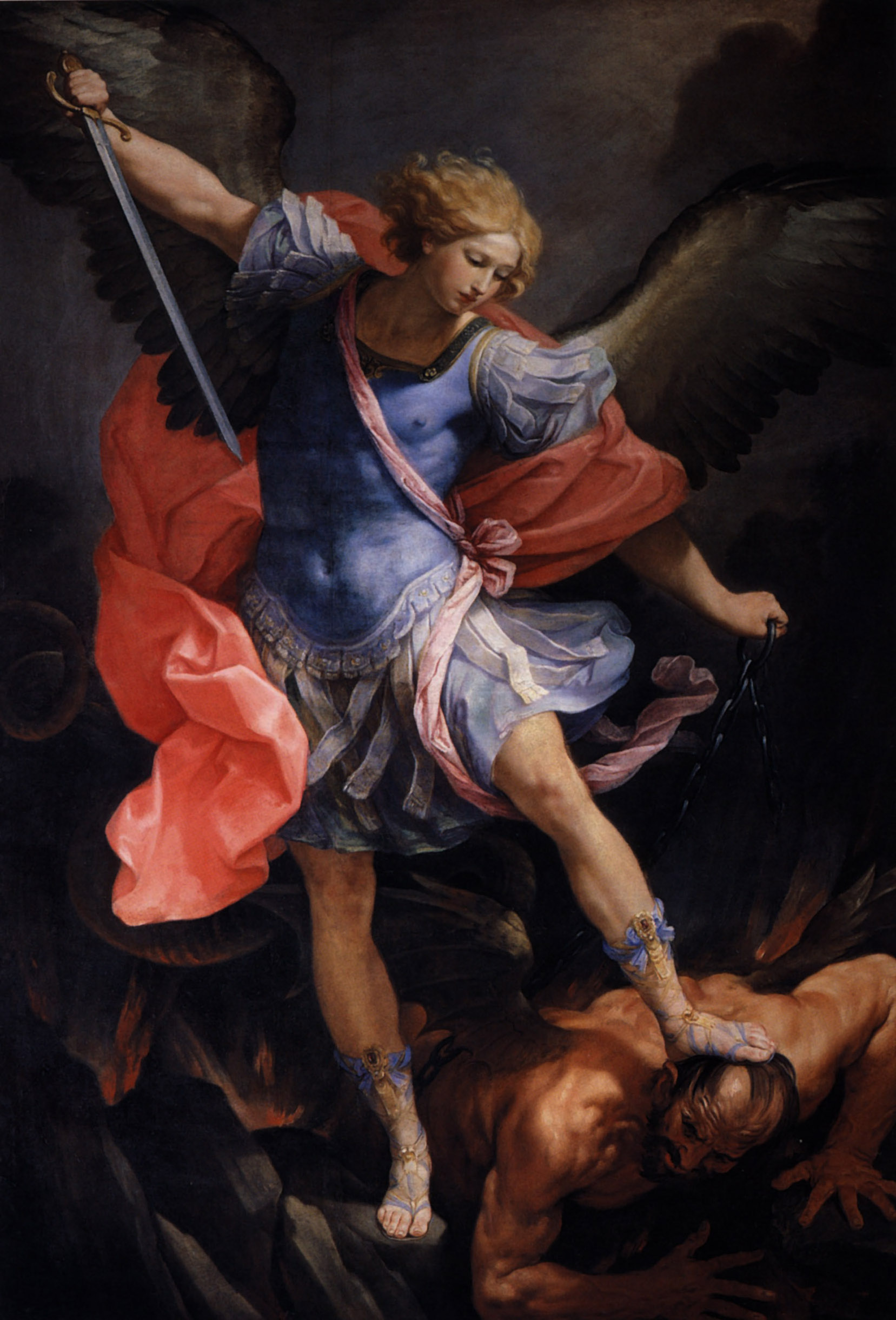 Painting of The Archangel Michael defeating Satan by Guido Reni.
