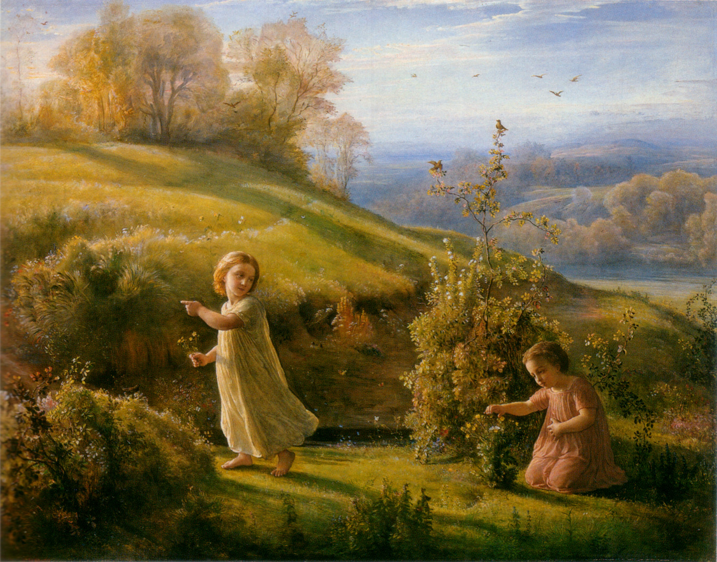 painting by Anne-Francois-Louis Janmot of children outside. 