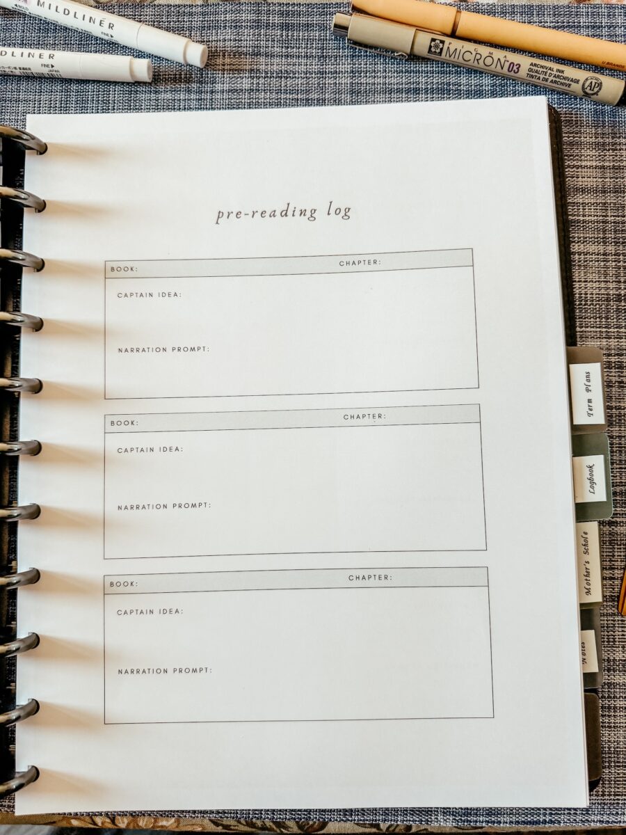 pre-reading planning pages. 