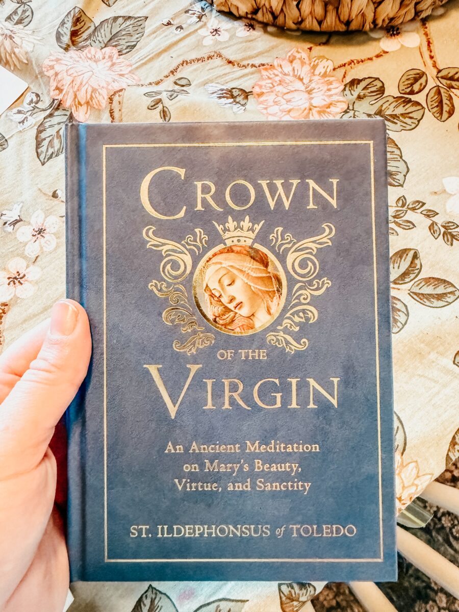 Crown of the Virgin book on the table. 